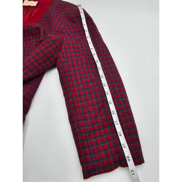 Vtg Pendleton Women's 12 Virgin Wool Red & Blue Houndstooth Jacket & Skirt Set - Picture 14 of 15
